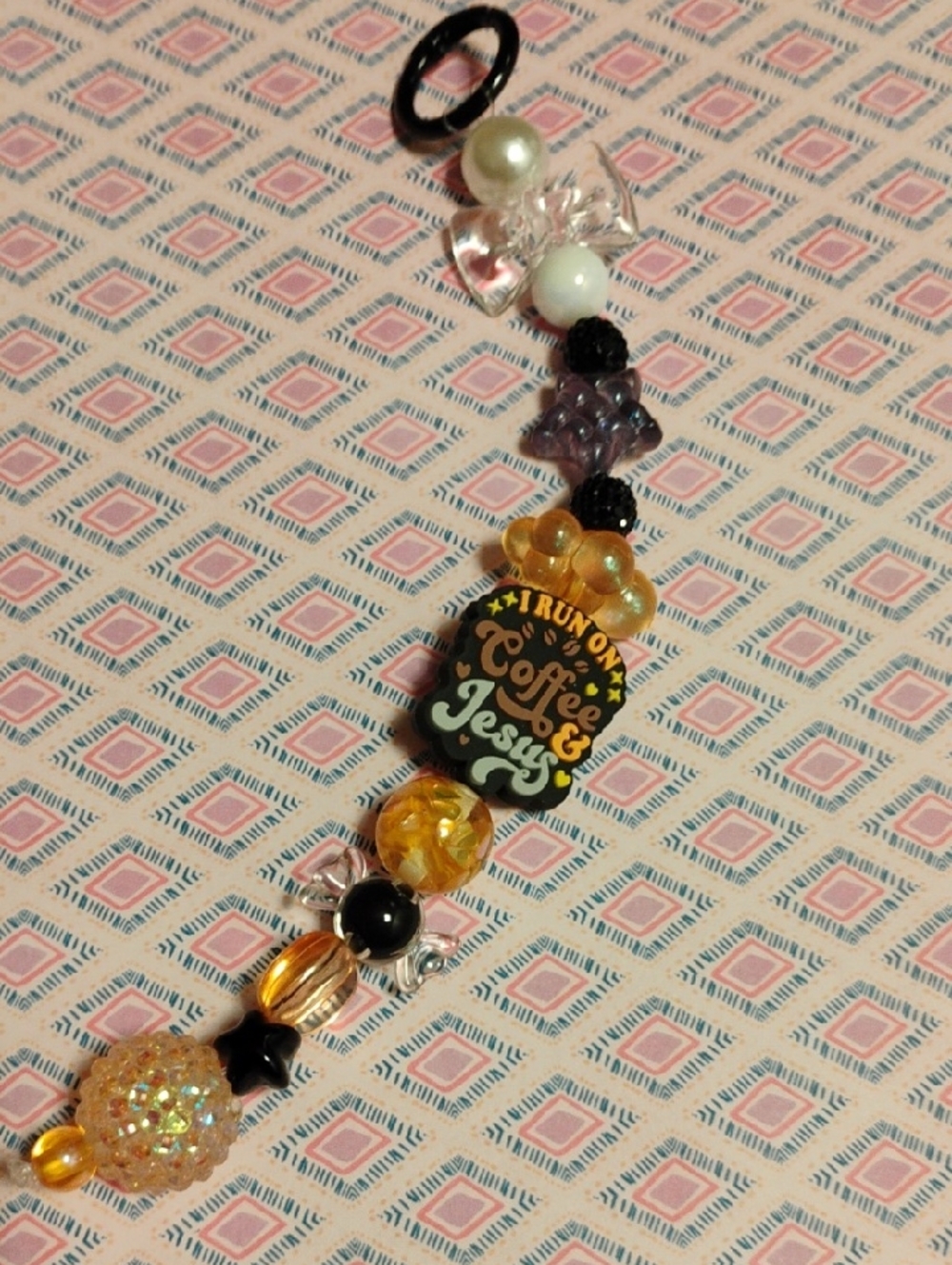 Coffee & Jesus Beaded Keychain Charm - Yellow and Black
